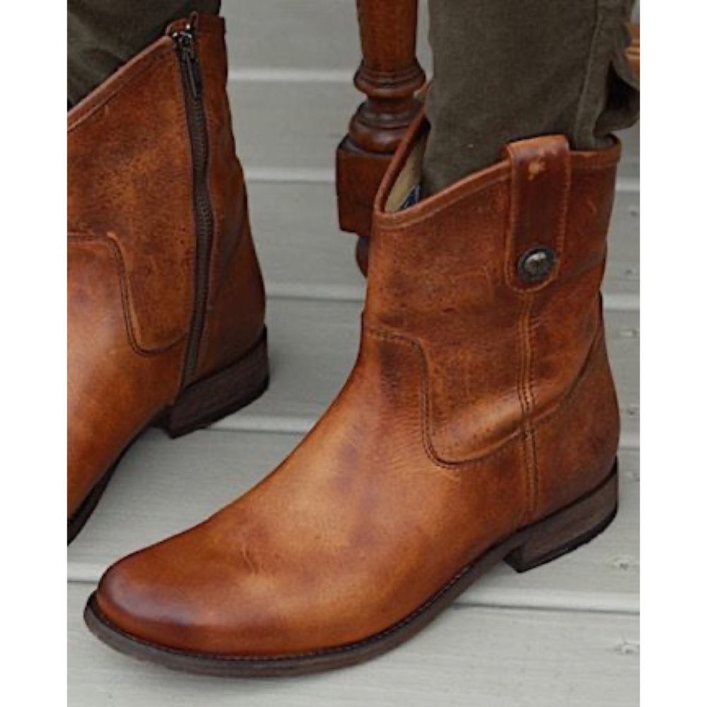 Frye Melissa Button Short Burgundy Italian Leather Pull On Casual Ankle Boots - Picture 2 of 16